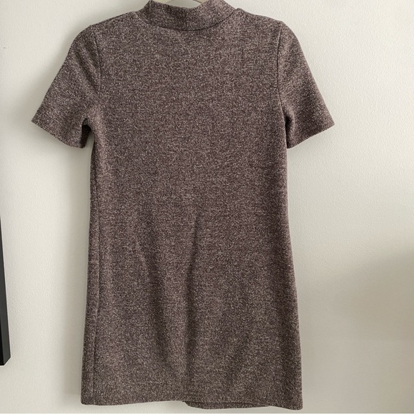 ZARA Wool Blend Heathered Brown Short Sleeve Mockneck Sweater Dress Size S - Picture 5 of 9